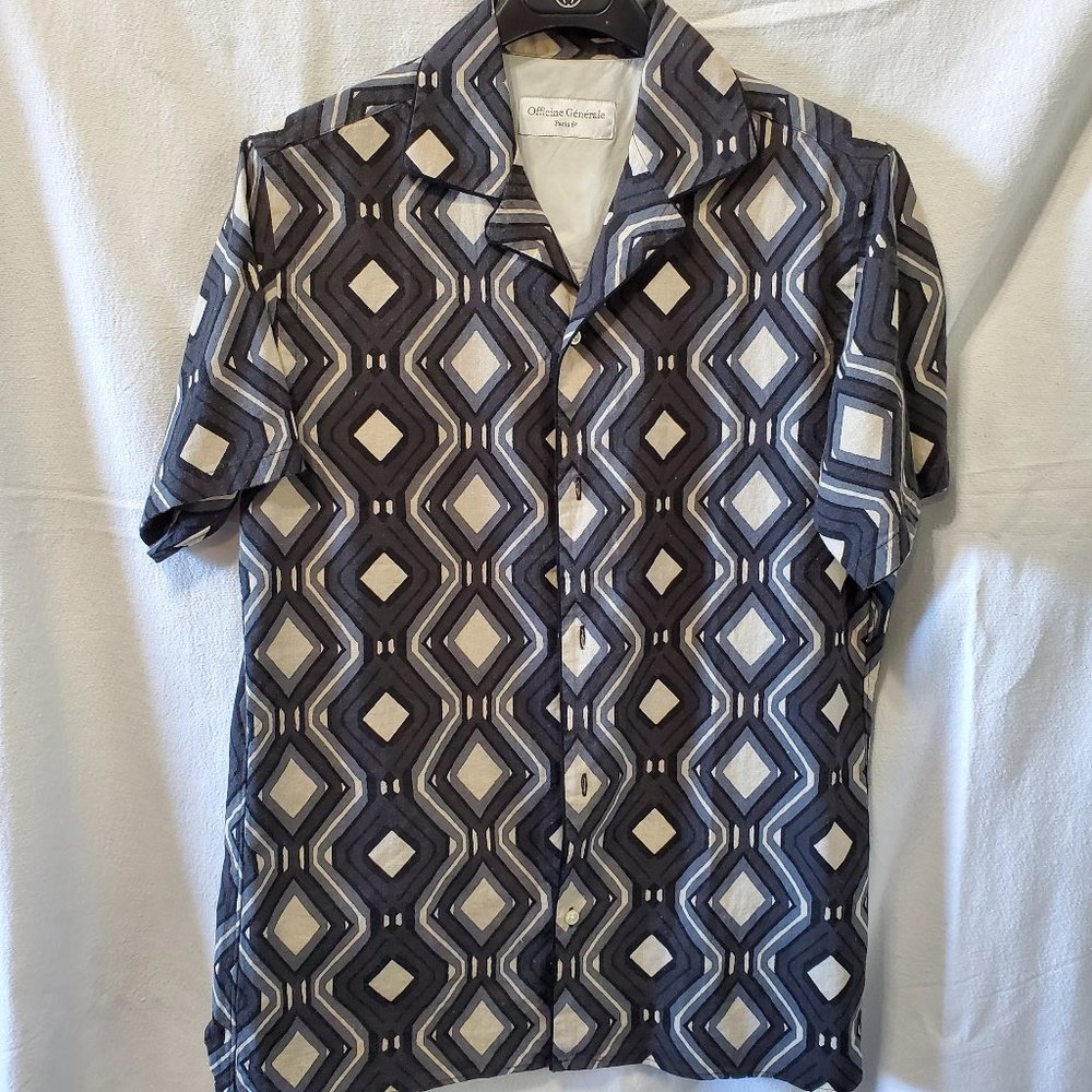 Officine Generale Dario Piping Japanese Print Vacation Shirt